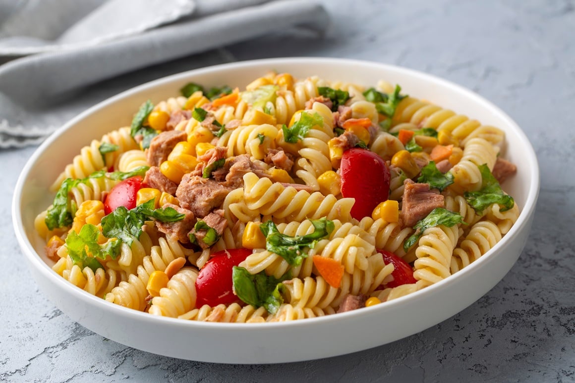 Hladna salata s integralnom tjesteninom, povrćem i tunom